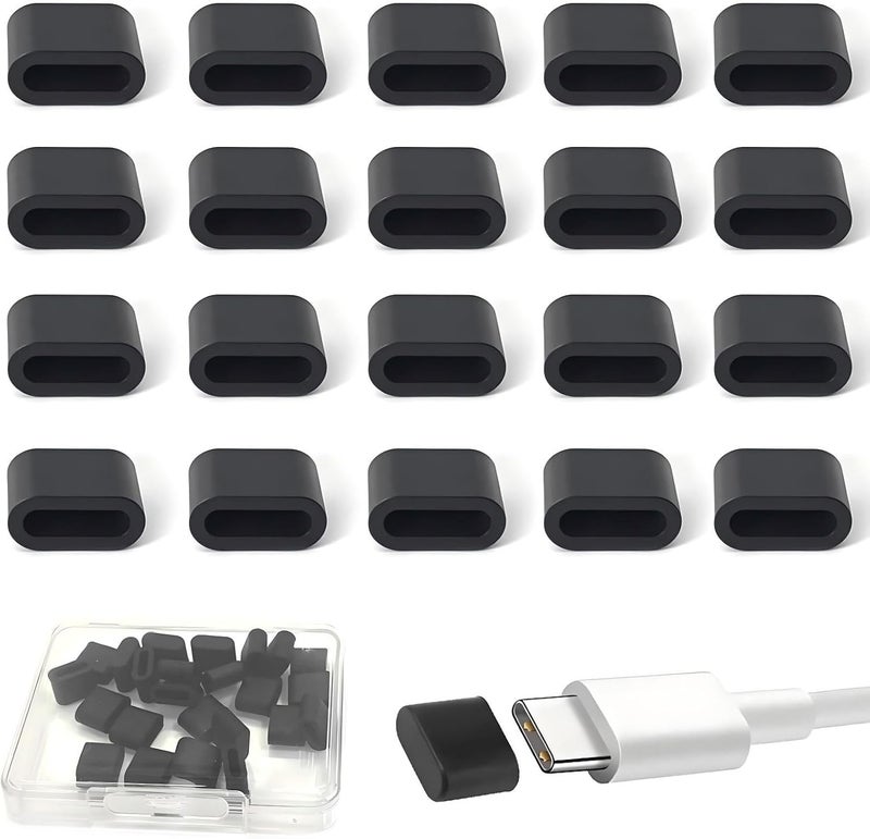 HUACAA 20 Pcs USB C Dust Caps Port Anti Dust Plug Silicone Type C Male Port Cover Anti Dust Charging Port Cover Protectors for Any Type C Charging Male Port (USB C Dust Cover/Black) - Image 1